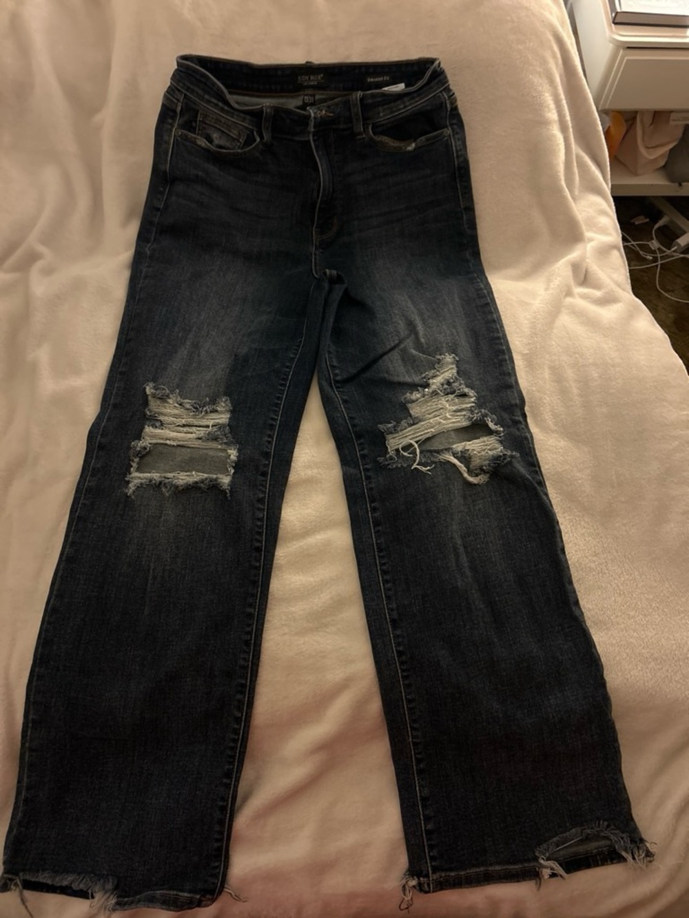 Judy Blue Dark Wash Distressed Wide Leg Jeans